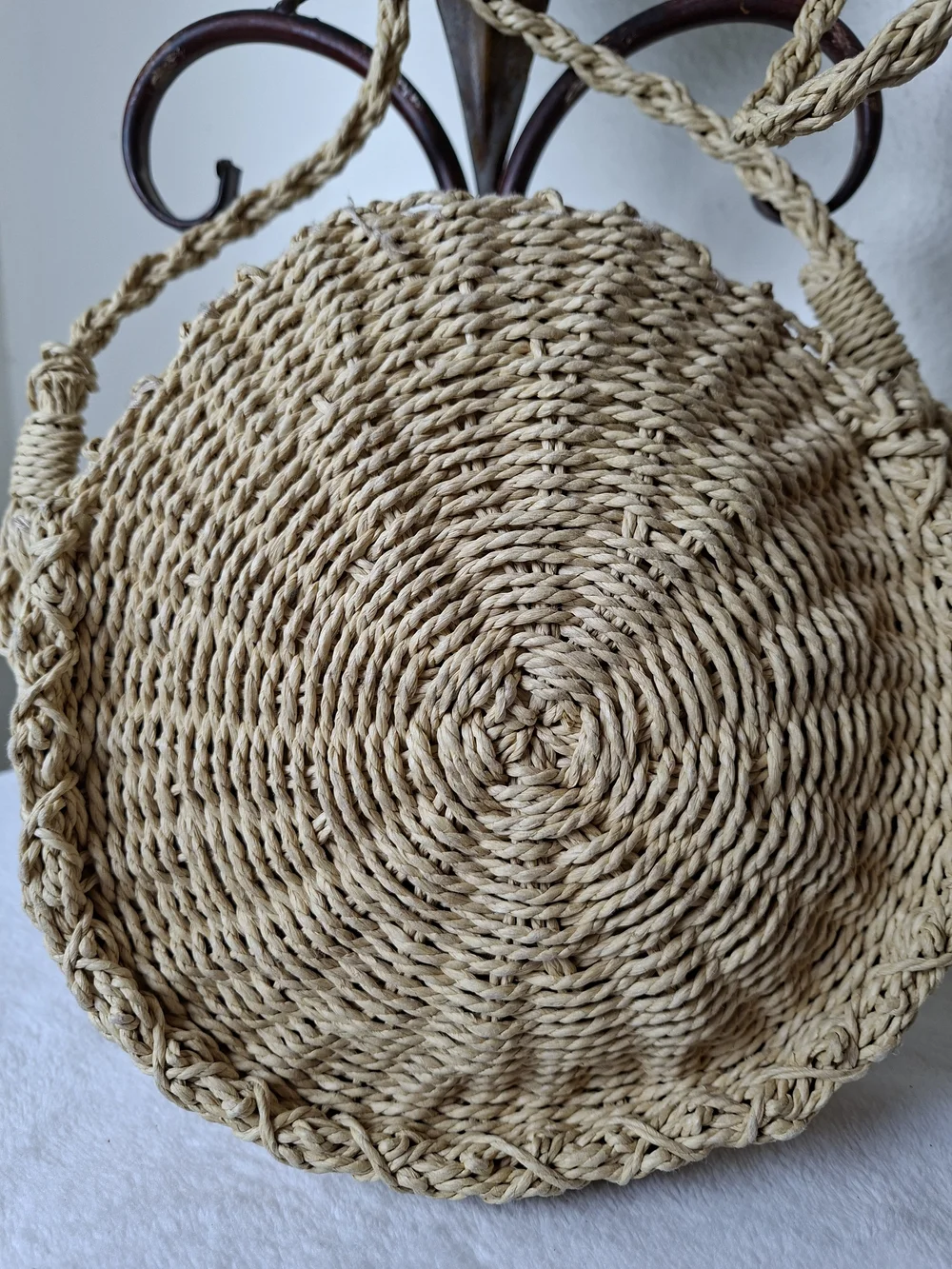 Handwoven Round Straw Shoulder Bag in Natural - Brand Unspecified